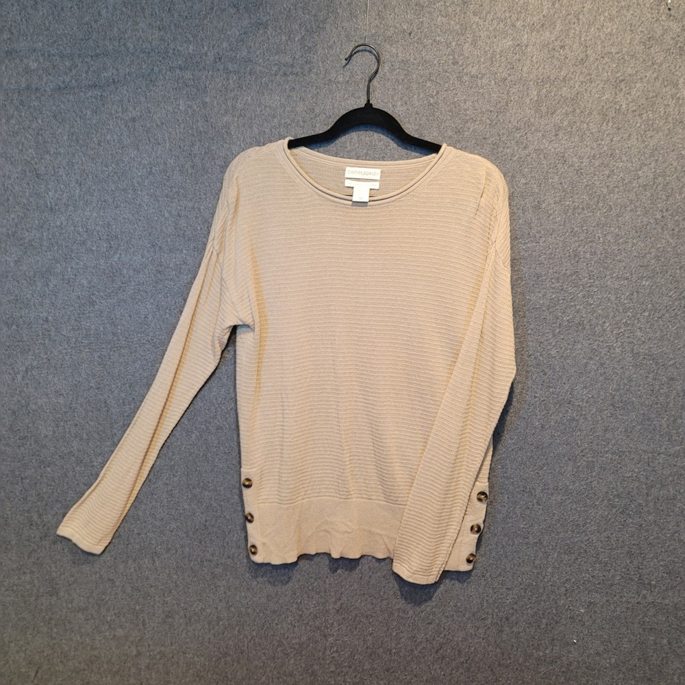 Cynthia Rowley Beige Linen Cotton Blend Long Sleeve Knit Sweater Top Women's L‎